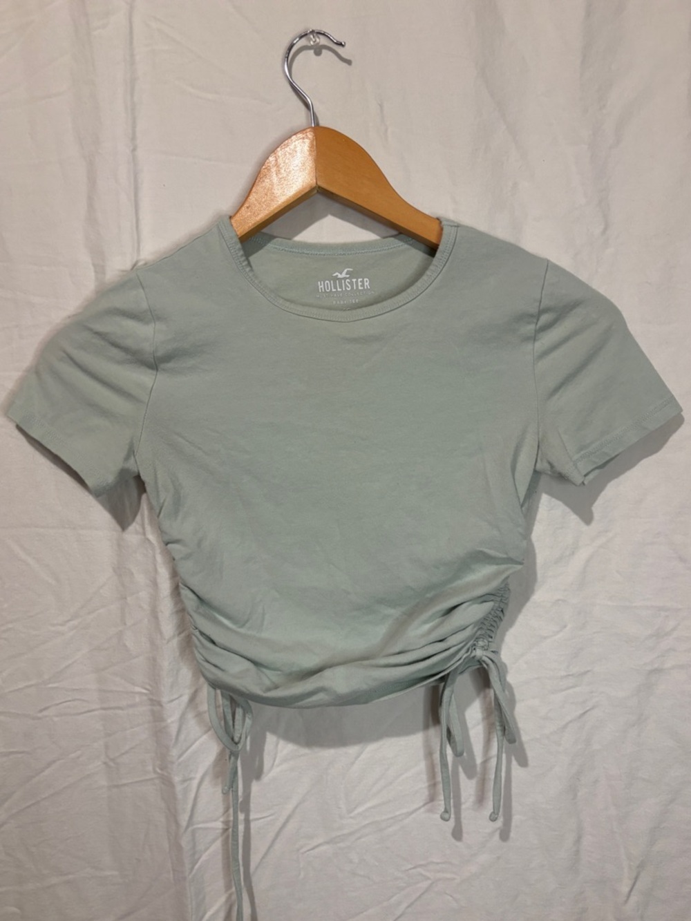 💋3 for $25 Hollister Ruched Baby Tee Light Blue Drawstring Cropped Top